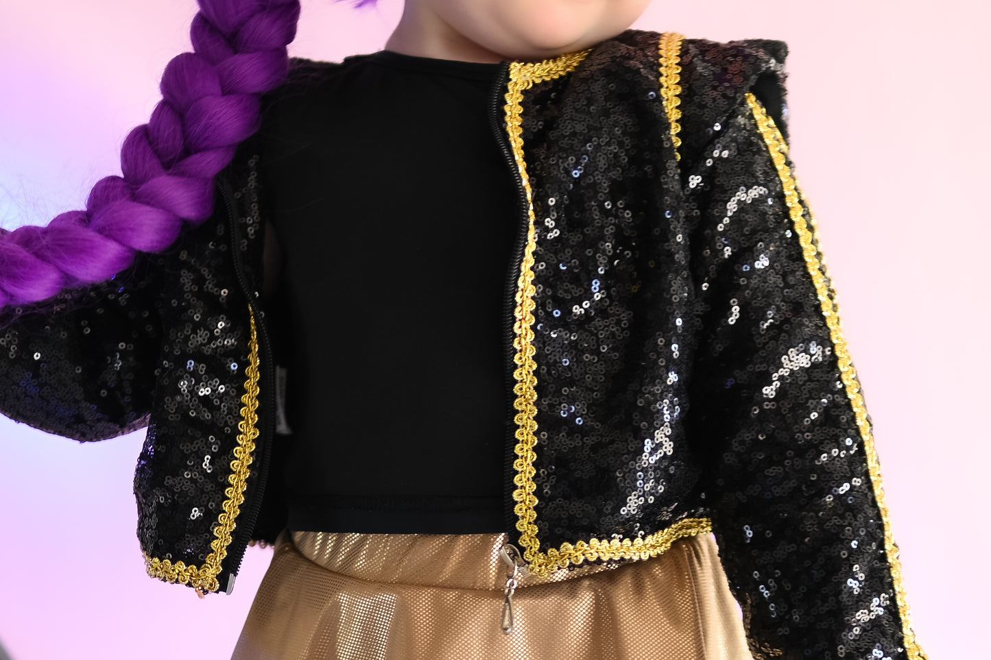 Kpop black gold cropped sequin jacket