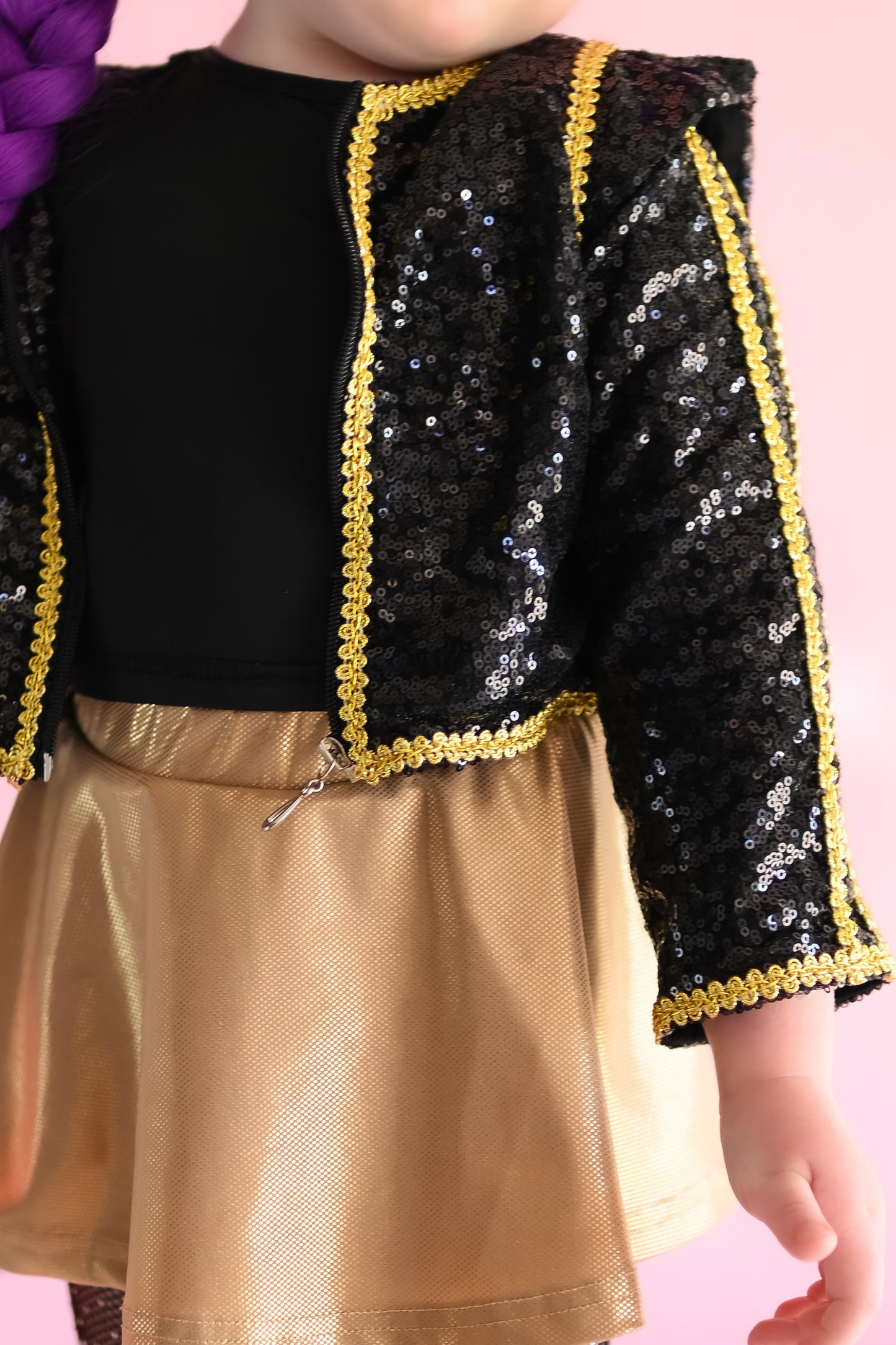 Kpop black gold cropped sequin jacket