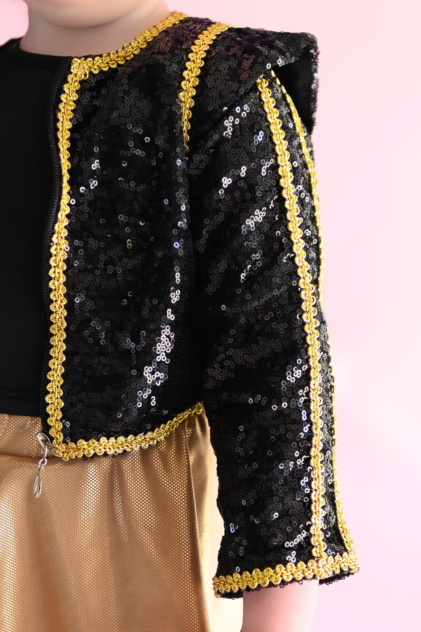 Kpop black gold cropped sequin jacket