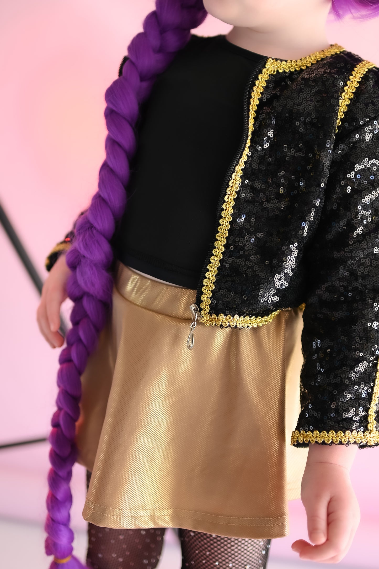 Kpop black gold cropped sequin jacket