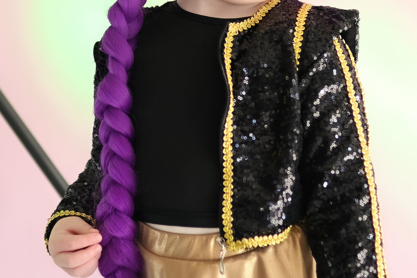 Kpop black gold cropped sequin jacket