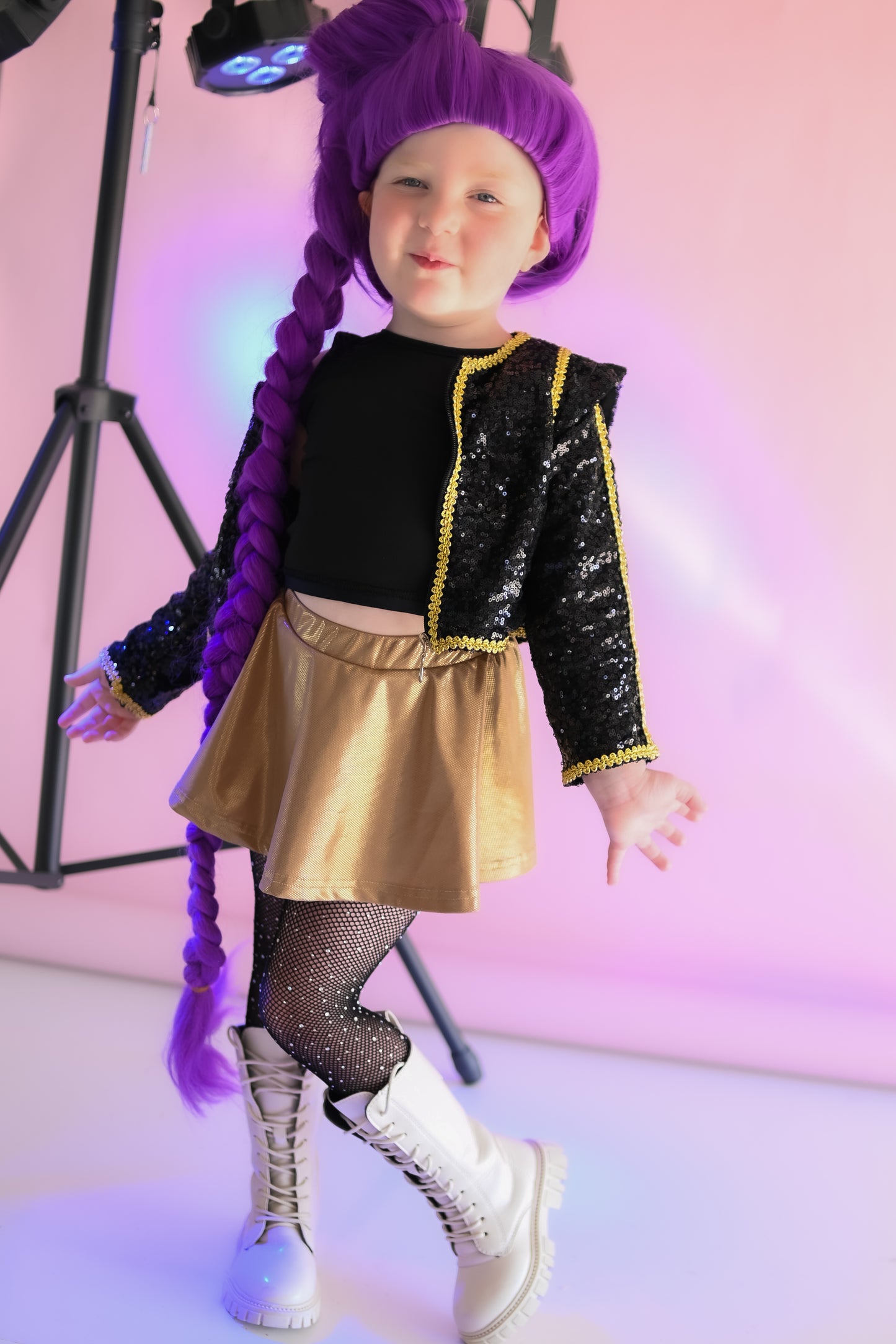Kpop black gold cropped sequin jacket