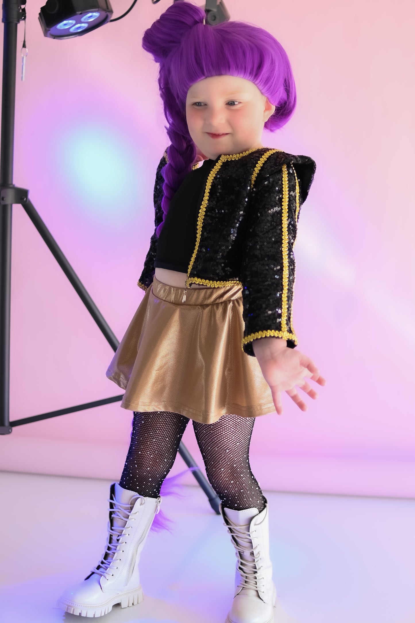 Kpop black gold cropped sequin jacket