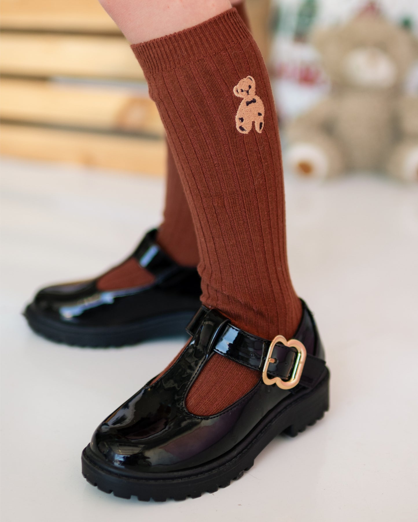 Teddy Bear embroidered socks