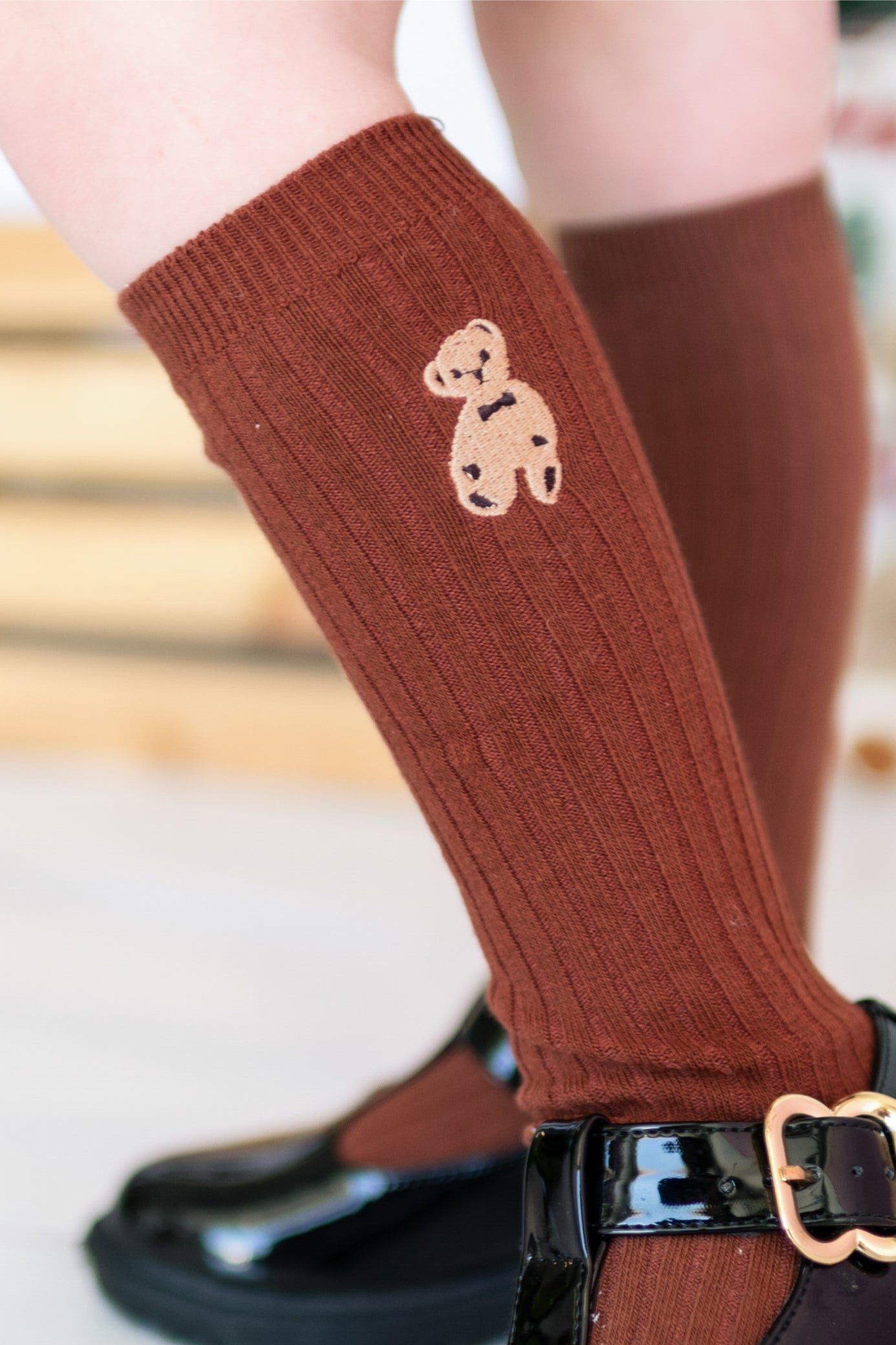 Teddy Bear embroidered socks