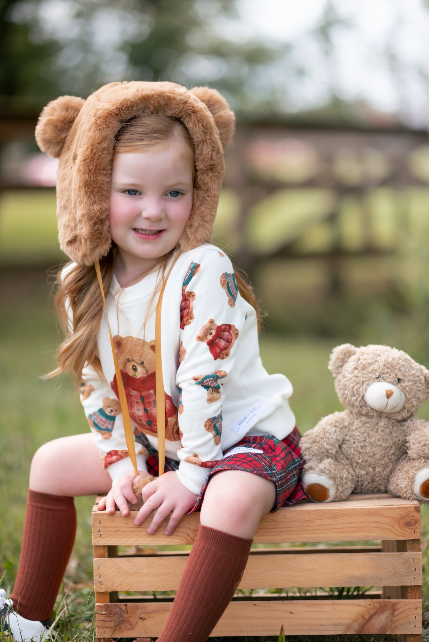 Fuzzy bear pom pom hat