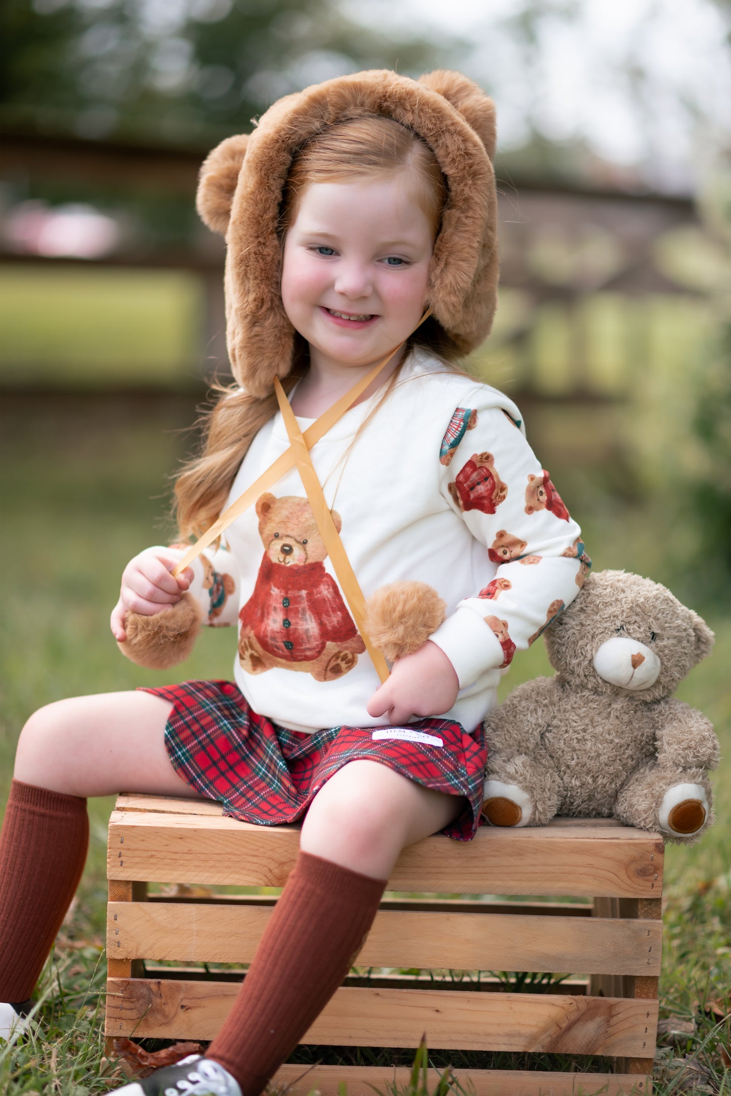 Fuzzy bear pom pom hat