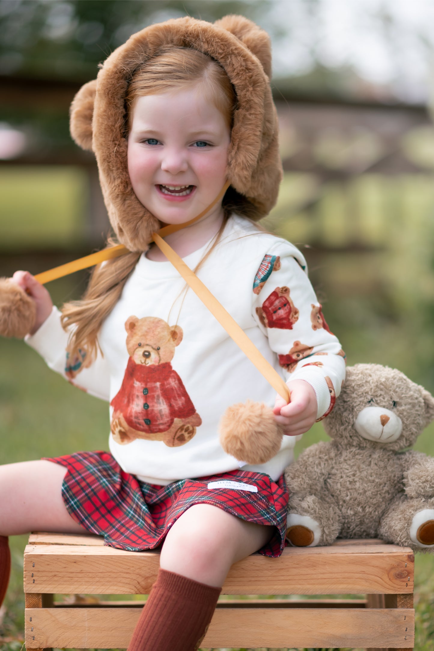 Fuzzy bear pom pom hat