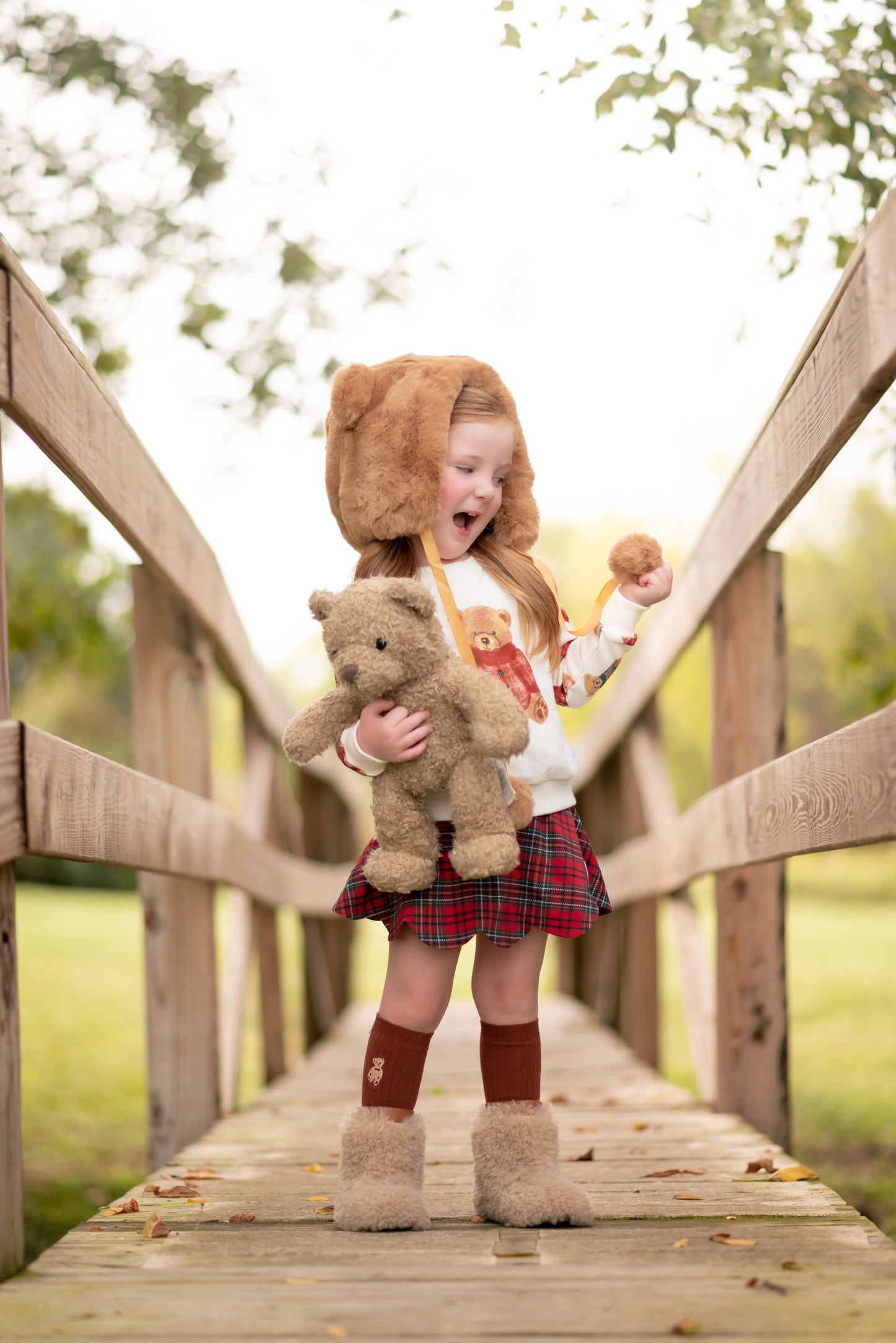 Fuzzy bear pom pom hat