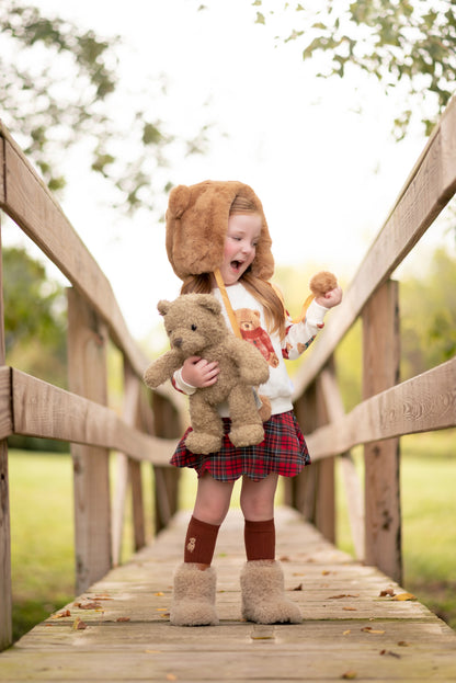 Fuzzy bear pom pom hat