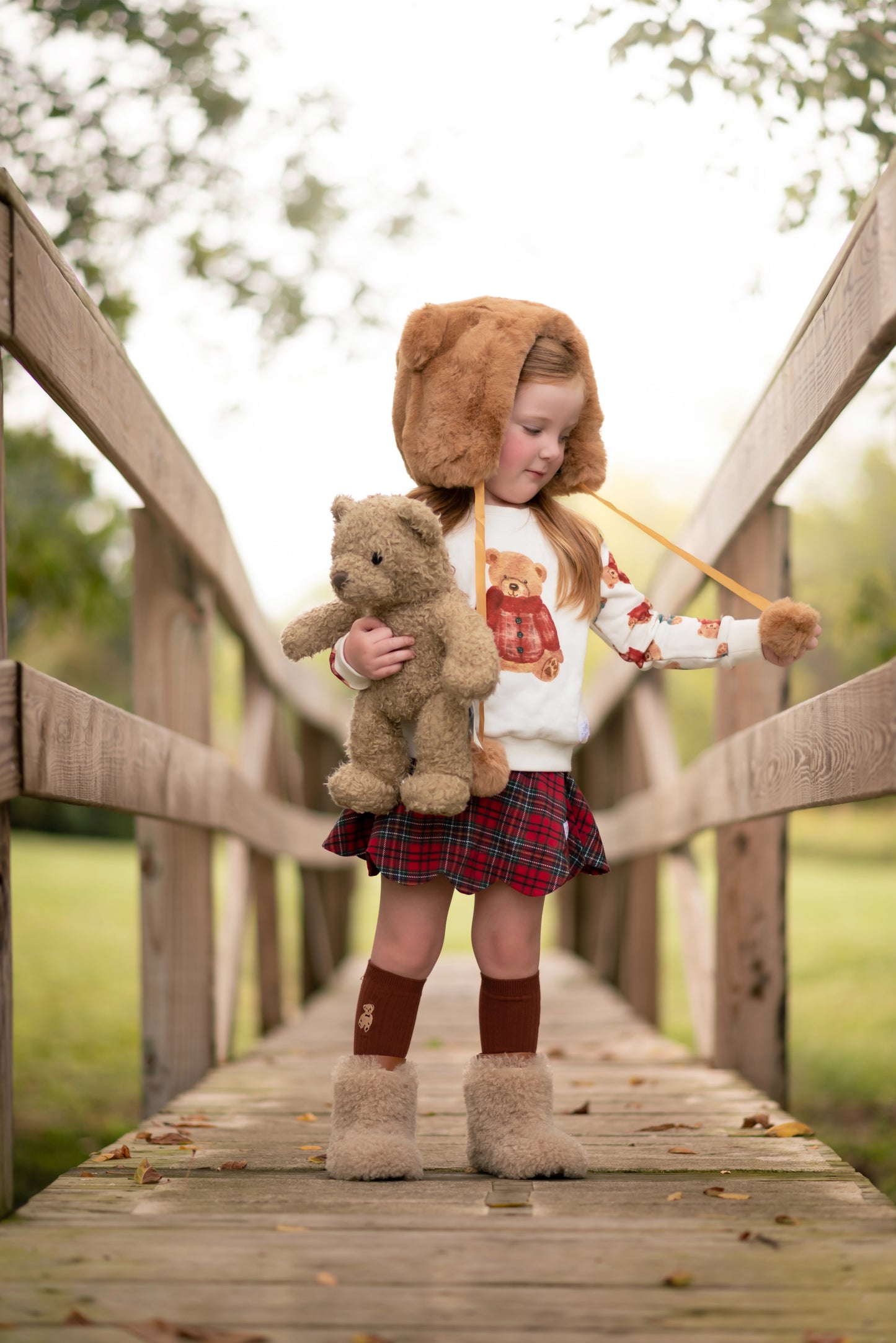 Fuzzy bear pom pom hat