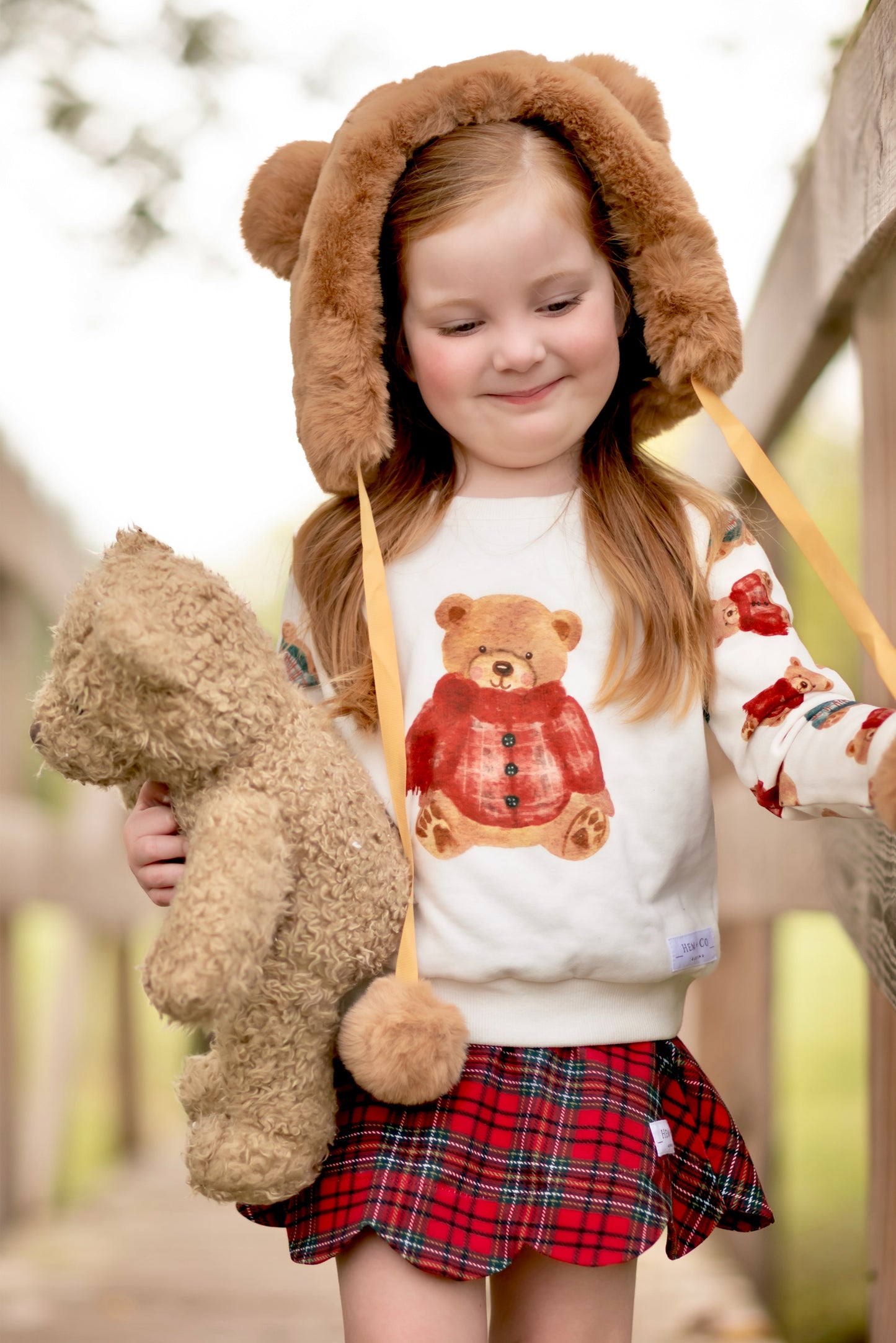 Fuzzy bear pom pom hat