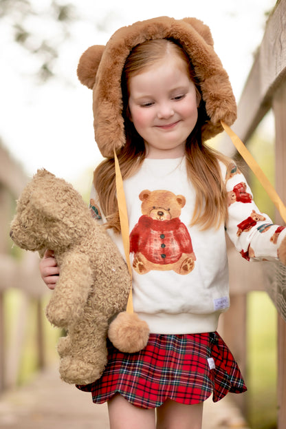 Fuzzy bear pom pom hat