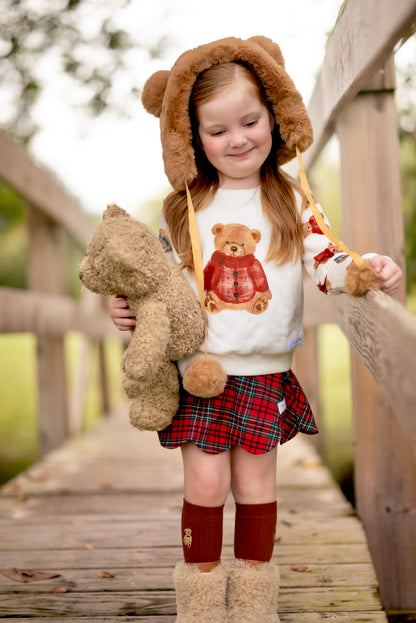 Fuzzy bear pom pom hat