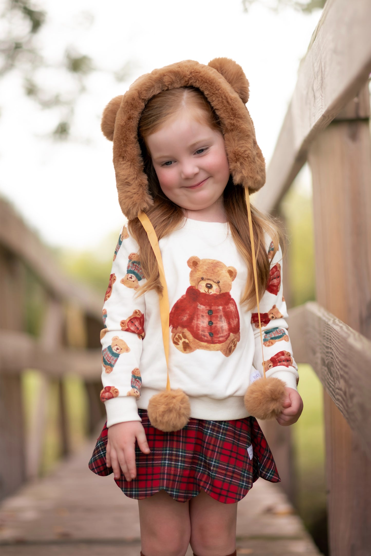 Fuzzy bear pom pom hat