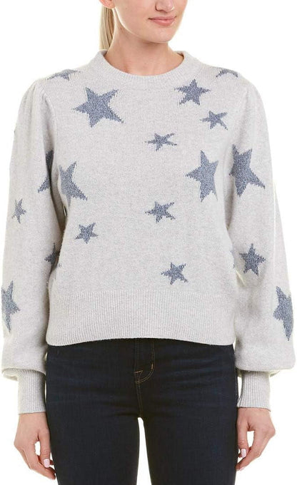 Rebecca Taylor Women's Star Intarsia Pullover, Pearl Grey/Silver, Medium