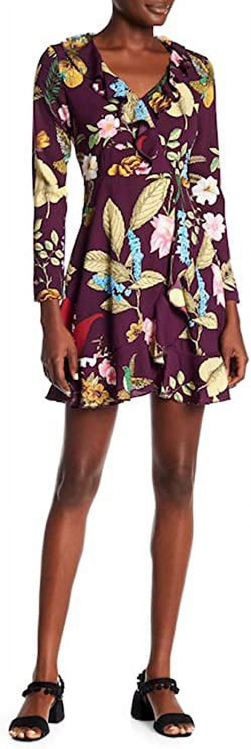 Romeo & Juliet Couture Floral Faux Wrap Dress, Deep Purple - Medium