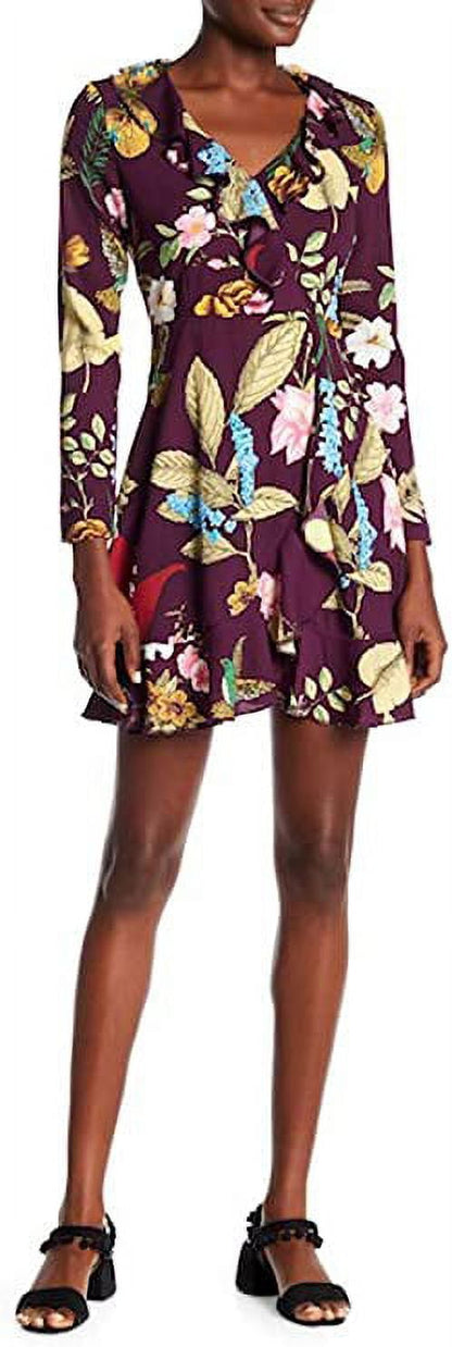 Romeo & Juliet Couture Floral Faux Wrap Dress, Deep Purple - Medium