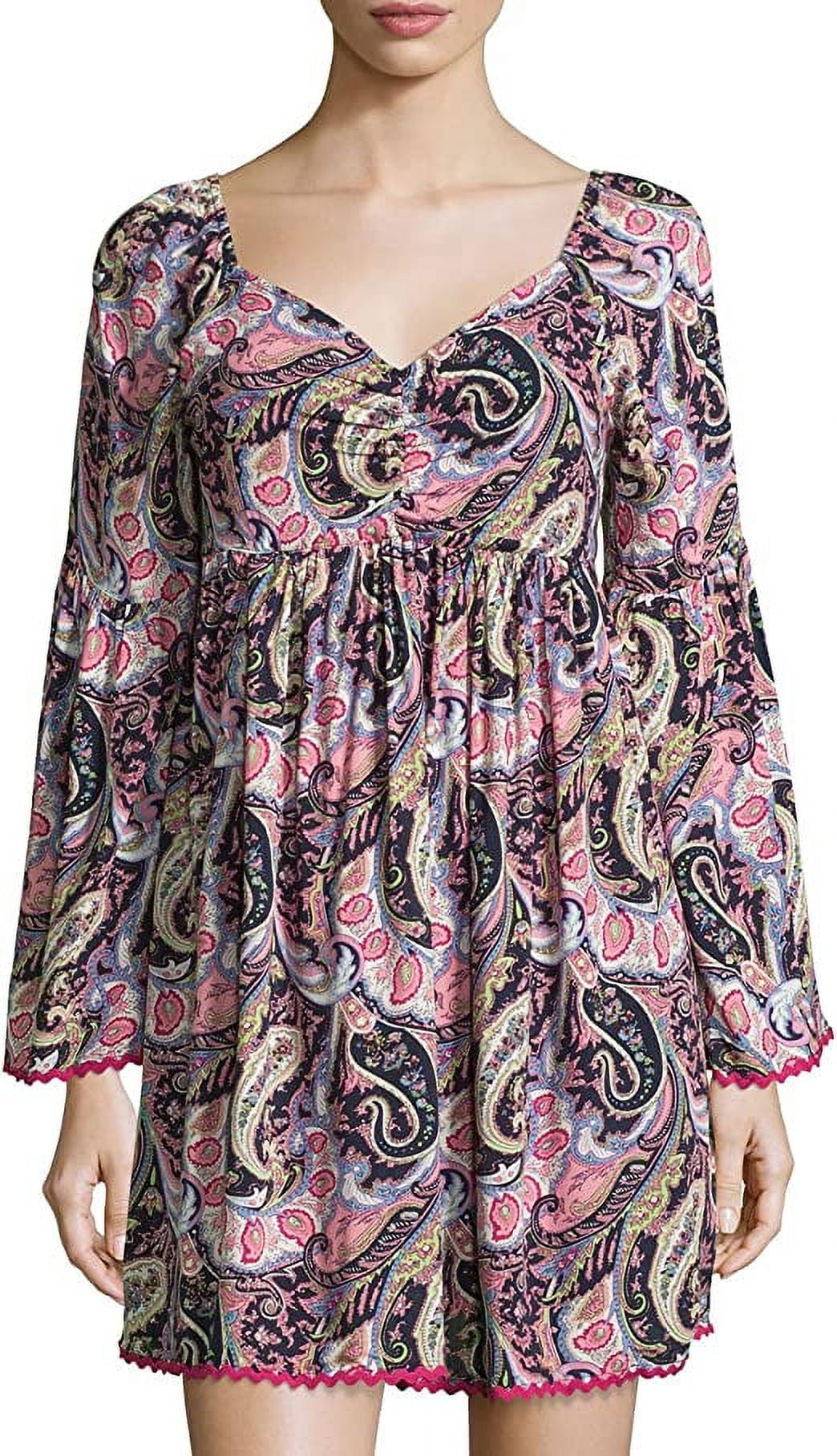 Romeo & Juliet Couture Paisley V-Neck Shift Dress, Pink/Multi, Small