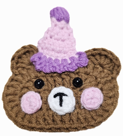 Fox and party bear crochet hair clips - handmade