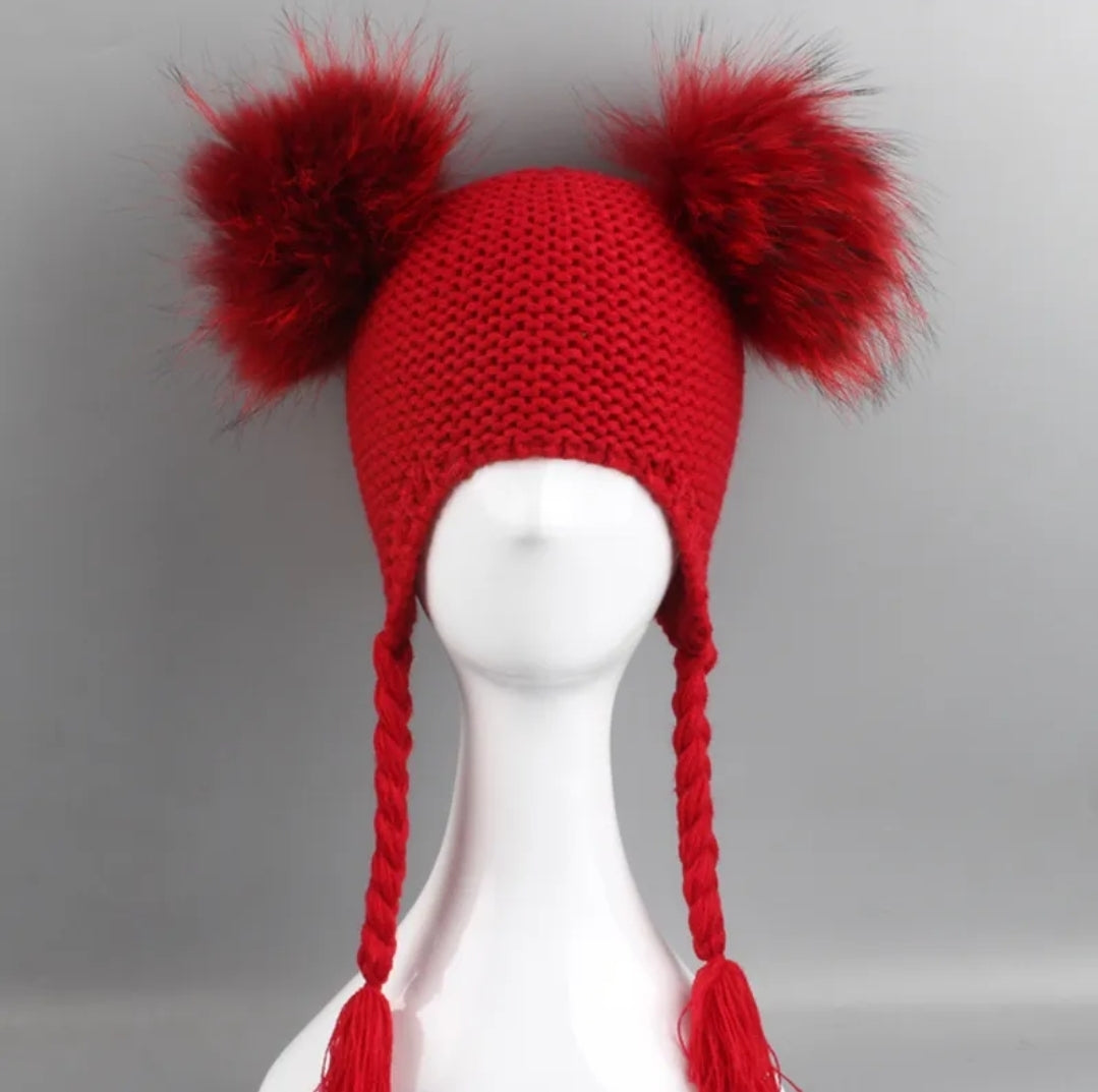 Double pom crochet hat