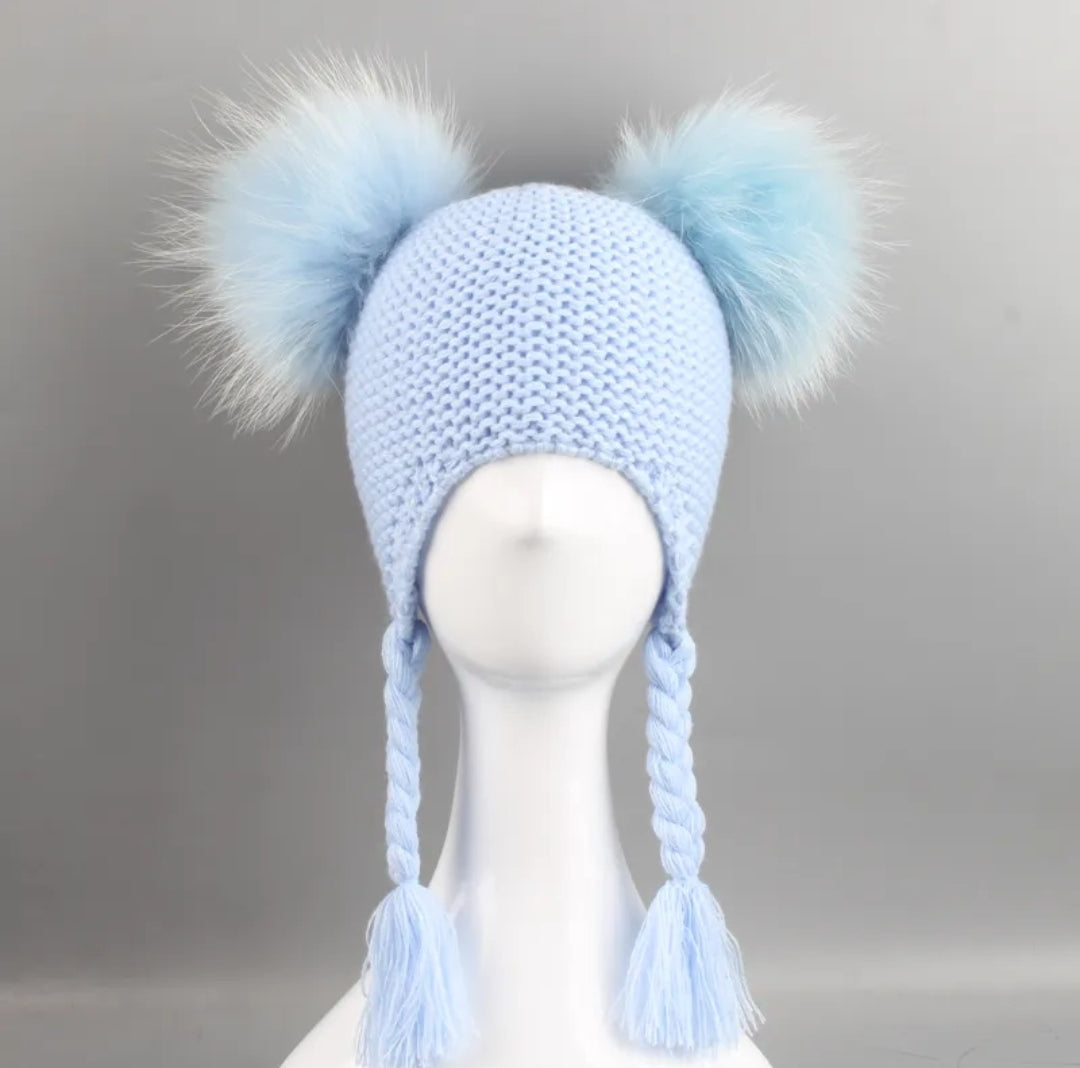 Double pom crochet hat