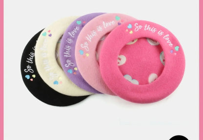 So this is love conversation heart beret