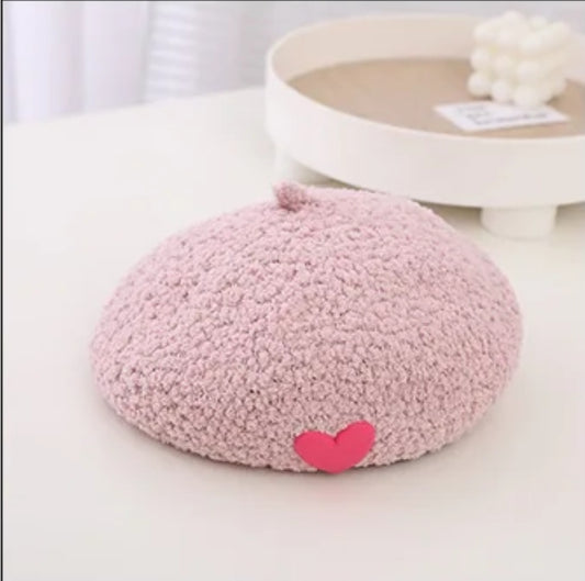 Sherpa heart Beret pink