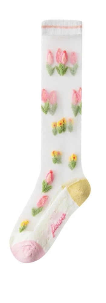 Spring strawberry - tulips - bows mesh socks