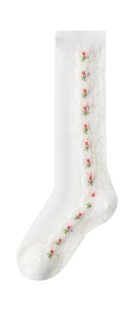 Spring strawberry - tulips - bows mesh socks