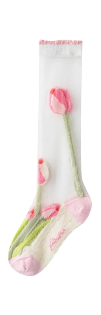 Spring strawberry - tulips - bows mesh socks