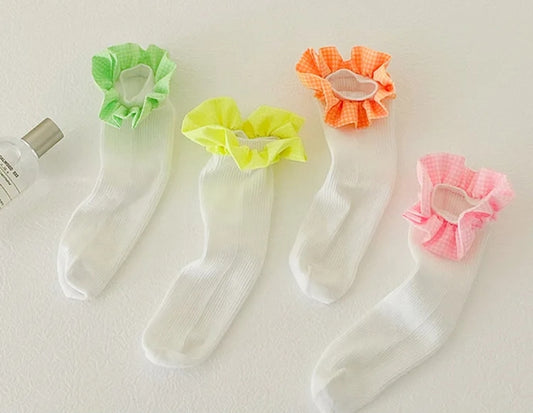 Neon checkered top socks