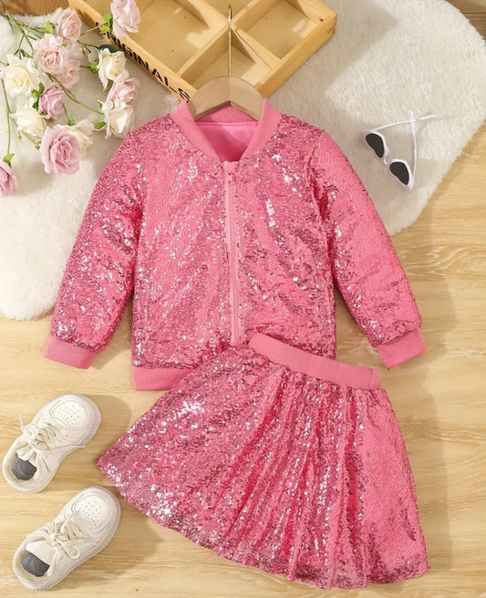 Pop star bling sequin jacket & skirt set