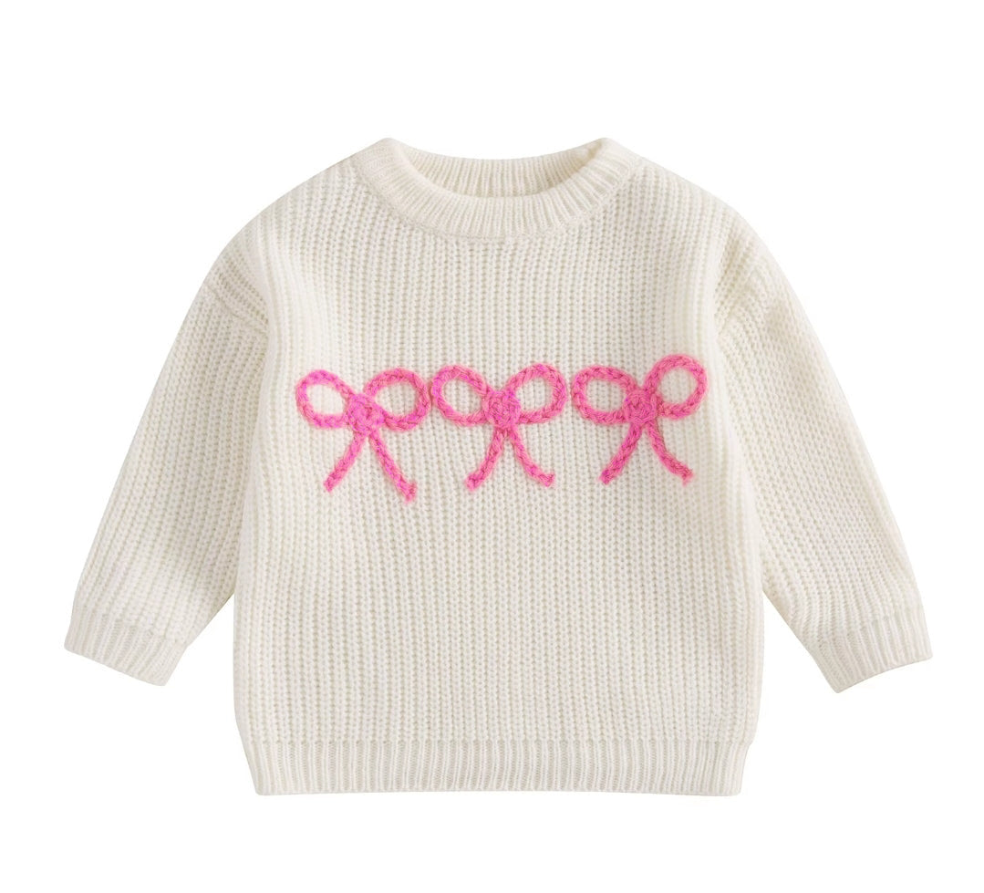 Bow knit embroidered sweater