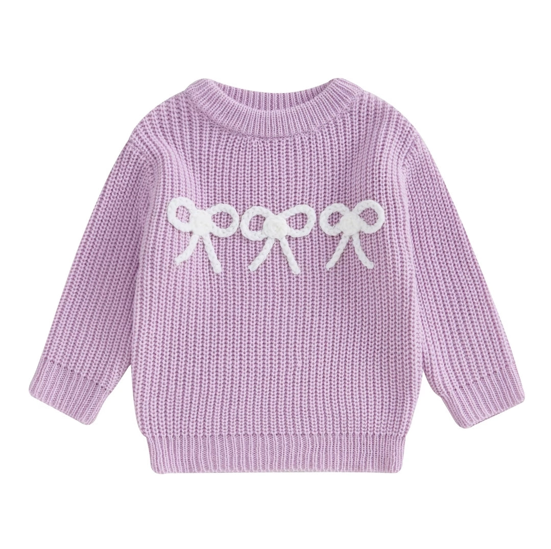 Bow knit embroidered sweater