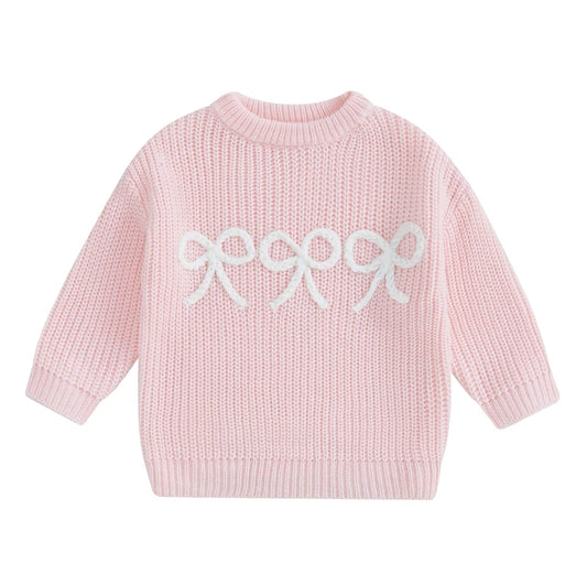 Bow knit embroidered sweater