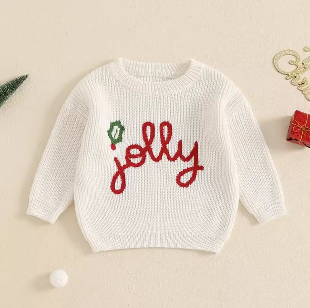 Joy Jolly Christmas embroided sweater