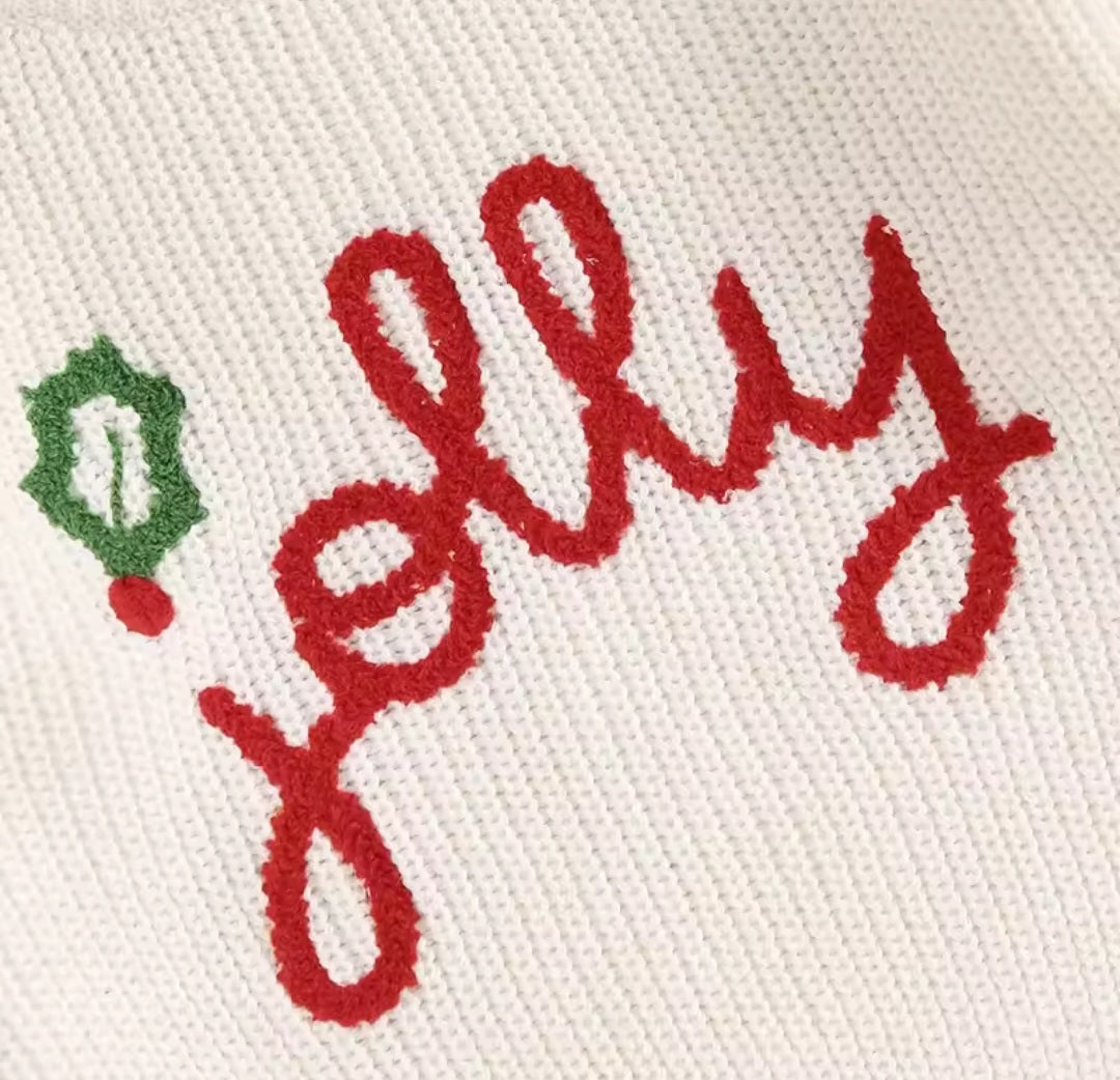 Joy Jolly Christmas embroided sweater