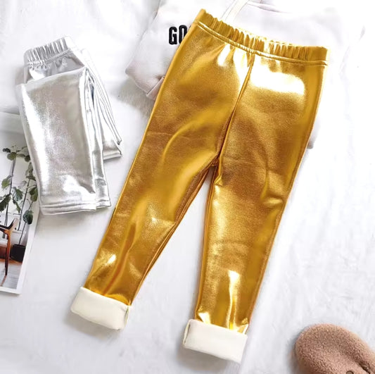 Metallic fleece lined leggings