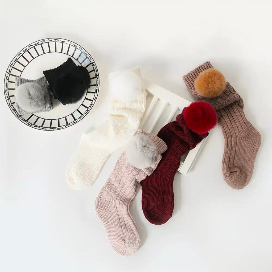 Sweet puff furry pom socks