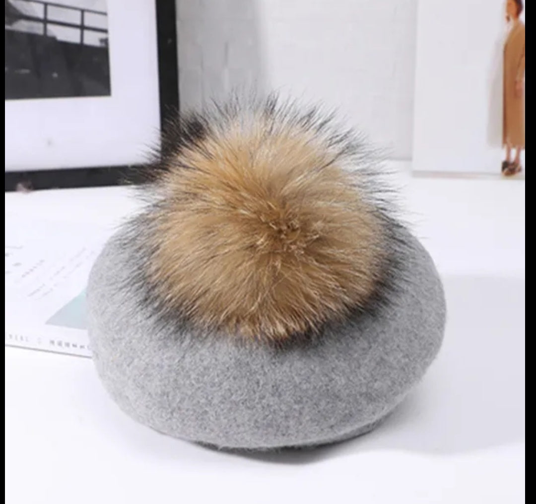 Fur pom beret (large pom)