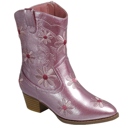Rosé Bloom Embroidered Cowgirl Boots RTS
