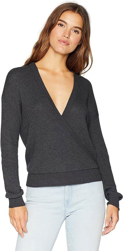 Splendid Women's Surplice Front Sweater, Heather Charcoal, Medium