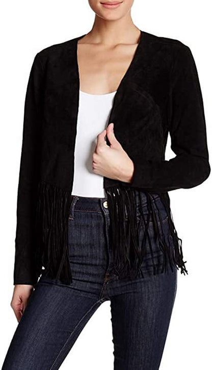 Tart Bronwyn Fringe Leather Jacket, Black - Small