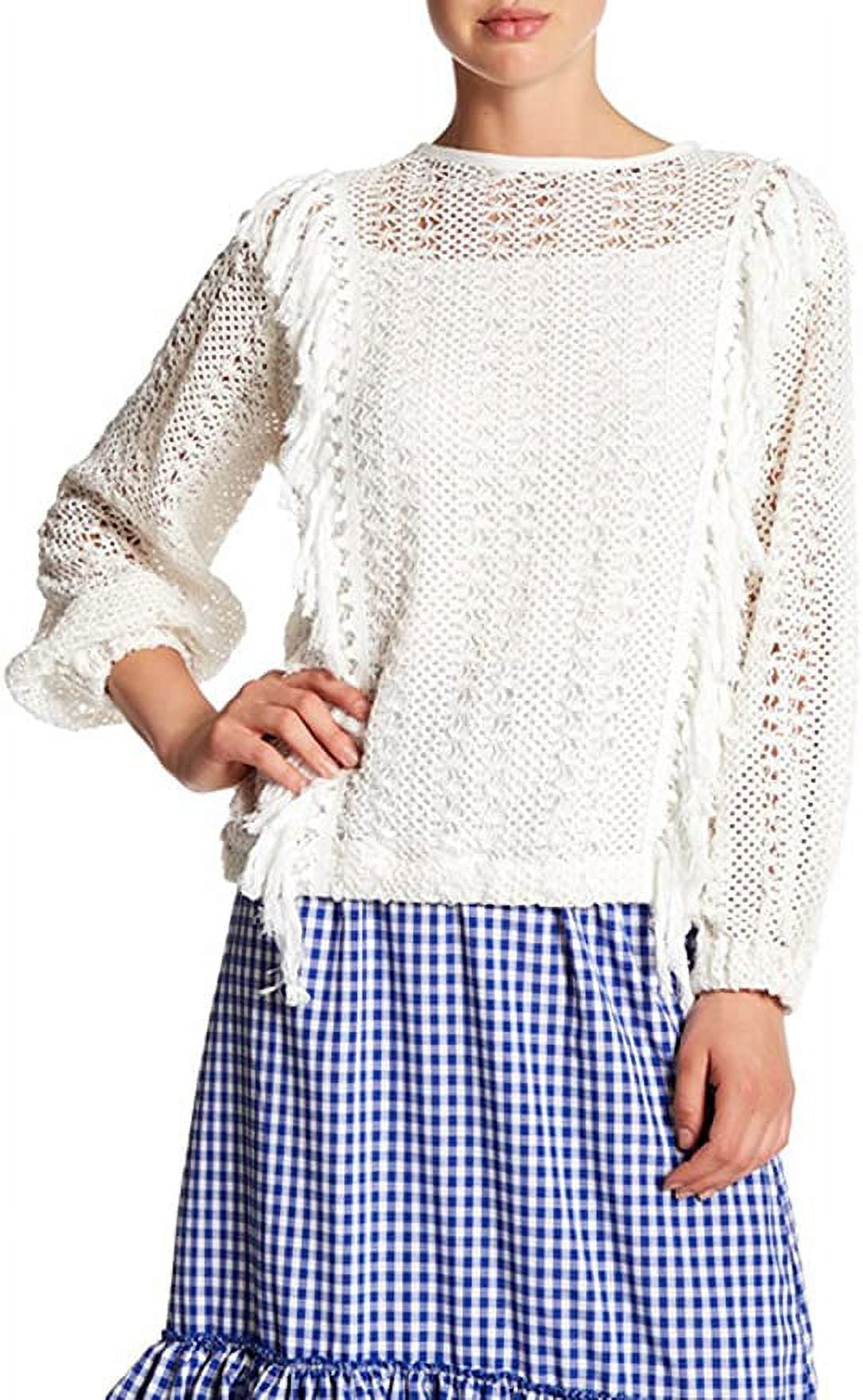 Tov Open Knit Fringe Pullover - White (42)