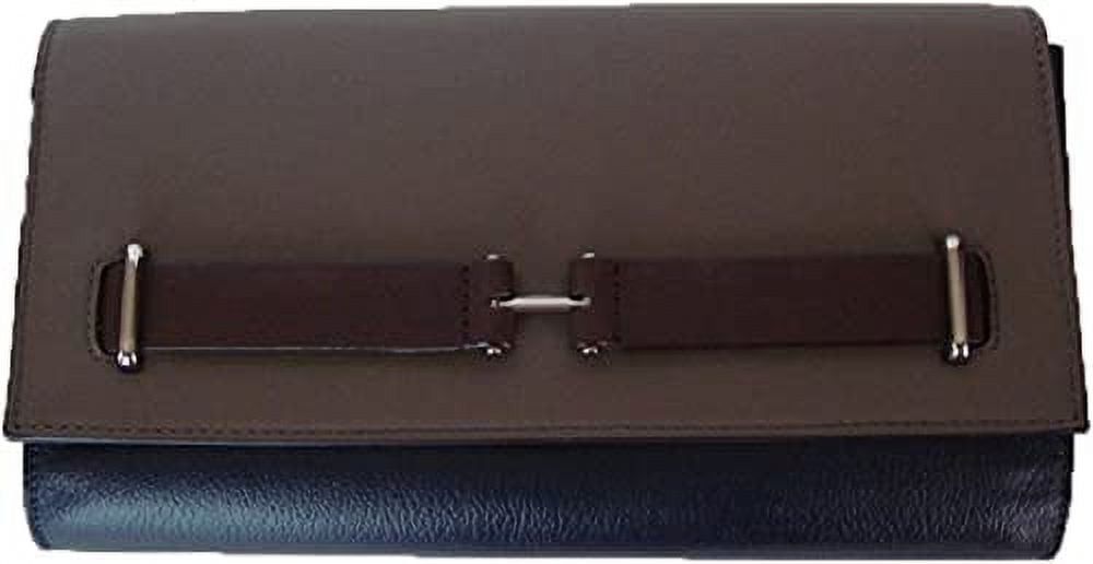 Vince Camuto Leather Jemma Clutch Color Block Blue Brown Choco Chip Solid Purse