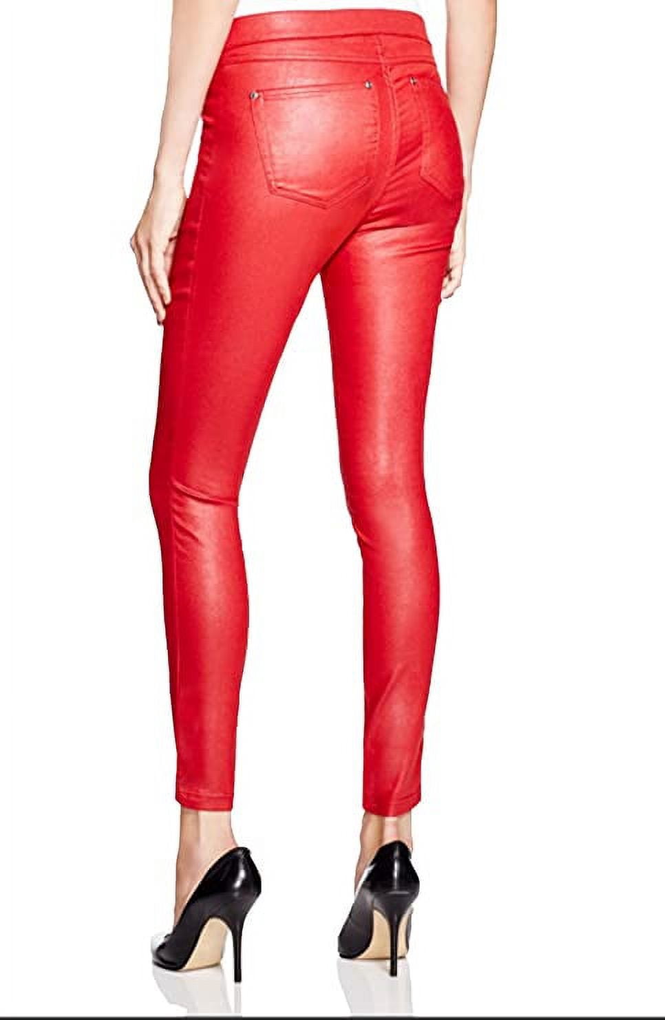 HUE Zippered Glossy Denim Leggings, Red, Medium