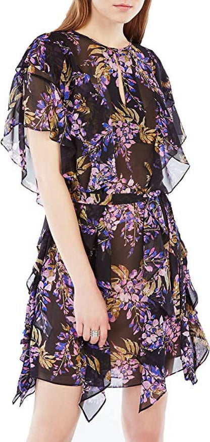 BCBGMAXAZRIA Filippa Floral Print Silk Kaftan Dress Large