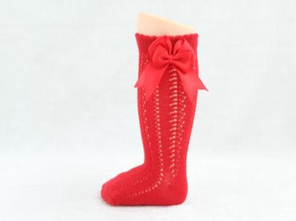 Double bow crochet knee high socks