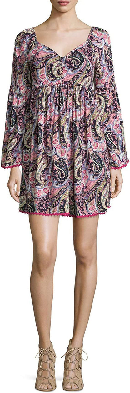 Romeo & Juliet Couture Paisley V-Neck Shift Dress, Pink/Multi, Small